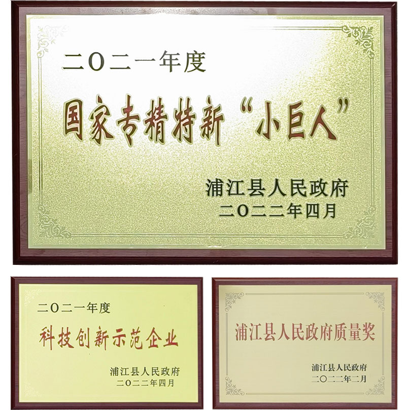 科技創（chuàng）新示（shì）範企業、浦江縣人民政府質量（liàng）獎和（hé）國家專精特新“小巨人”