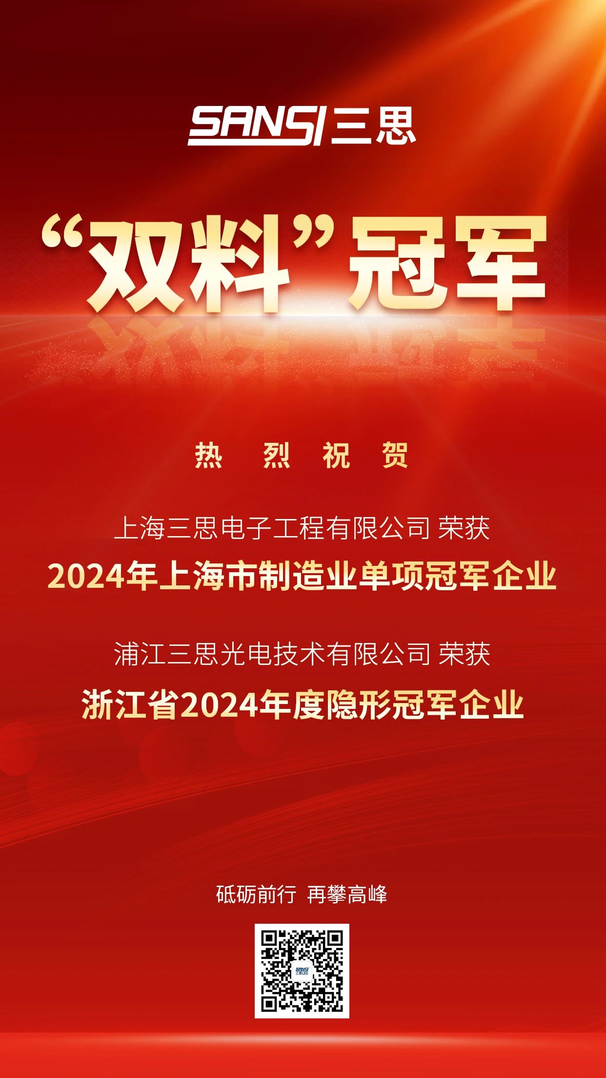 雙料冠軍,三（sān）思公司,被認定為（wéi）,製造業,單（dān）項冠軍,隱形冠軍企業（yè）